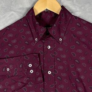 Brooks Brothers Madison Mens Medium Burgundy Paisley Cotton Button Down Shirt